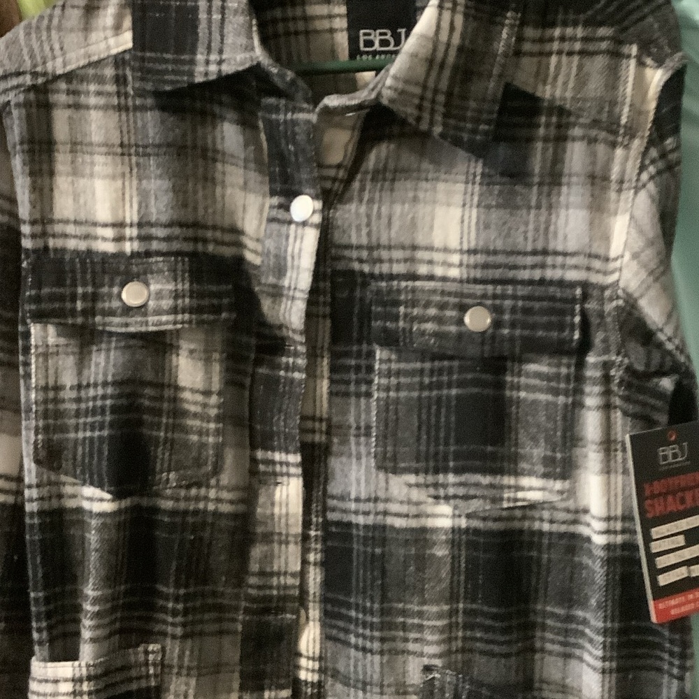 BBJ Women's Black and‎ White Plaid Jacket, Medium, full button, New
